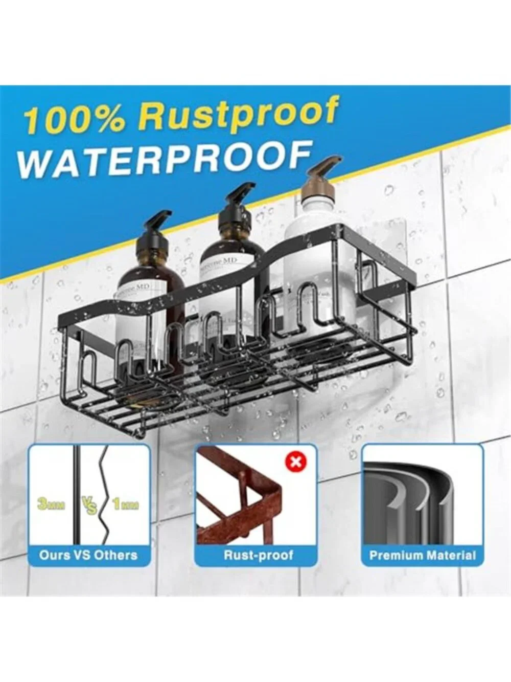 5-Pack Rustproof Stainless Steel Shower Caddy Set– No Drill Adhesive Bathroom